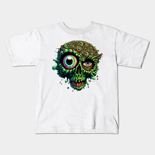 Zombie Gore Brain Skull 2 Kids T-Shirt by unknown_pleasures